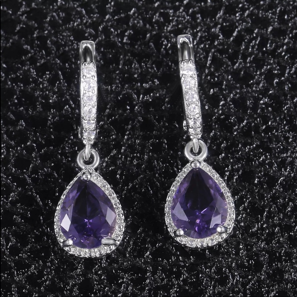 💕New 925 Silver Royal Amethyst Dangle Earrings - Picture 2 of 6